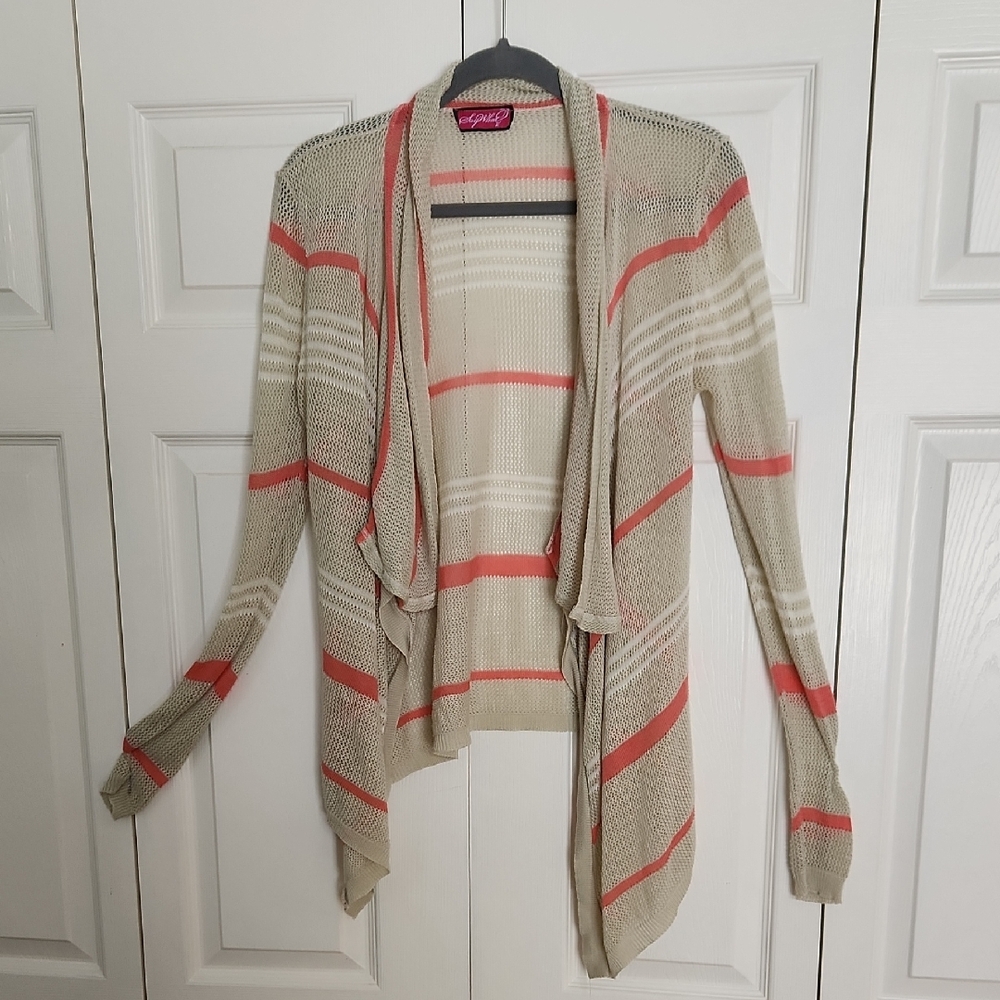 Lightweight Styled Beige and Coral Striped Cardigan